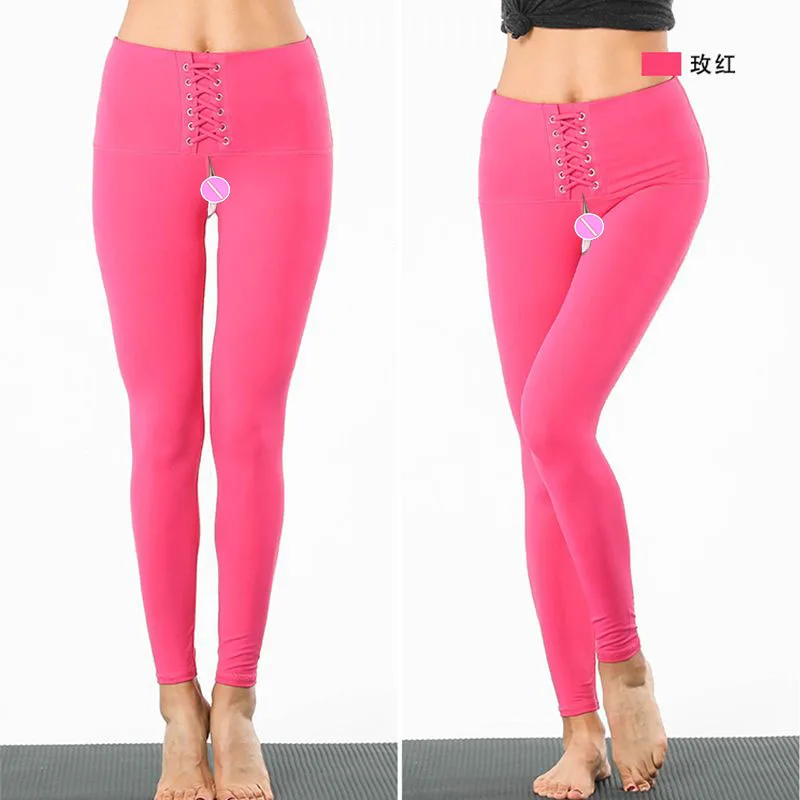 Hot Sale High Waist Yoga Pants Women\'s Invisible Open Crotch Outdoor Sex Convenient Trousers Peach Hip Leggings Women\'s Clothing