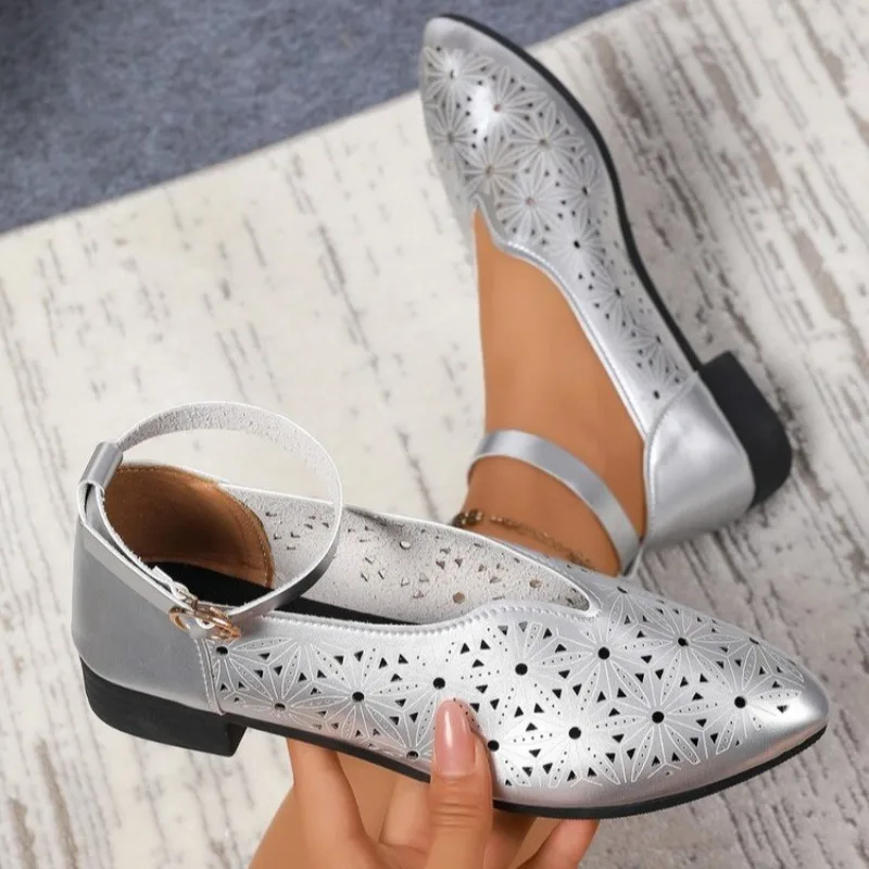 

Туфли без шнуровки с ремешком, осенние новые дышащие туфли на низком каблуке с круглым носком и мелким вырезом на мягкой подошве