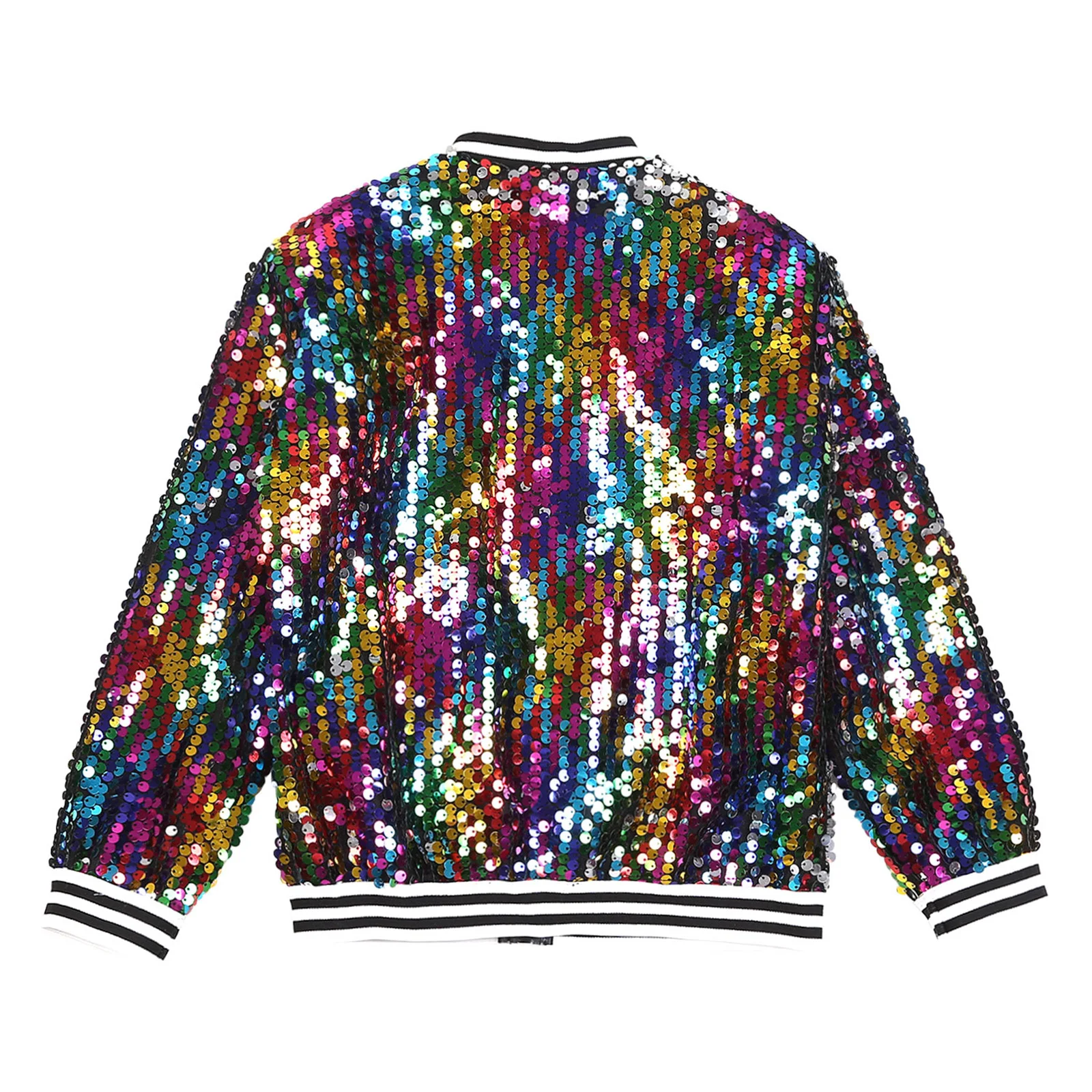 Giacca da baseball per ragazzi e ragazze Cappotto Primavera Autunno Moda Paillettes Manica lunga Cerniera Capispalla Street Dancing Party Bomber Jackets