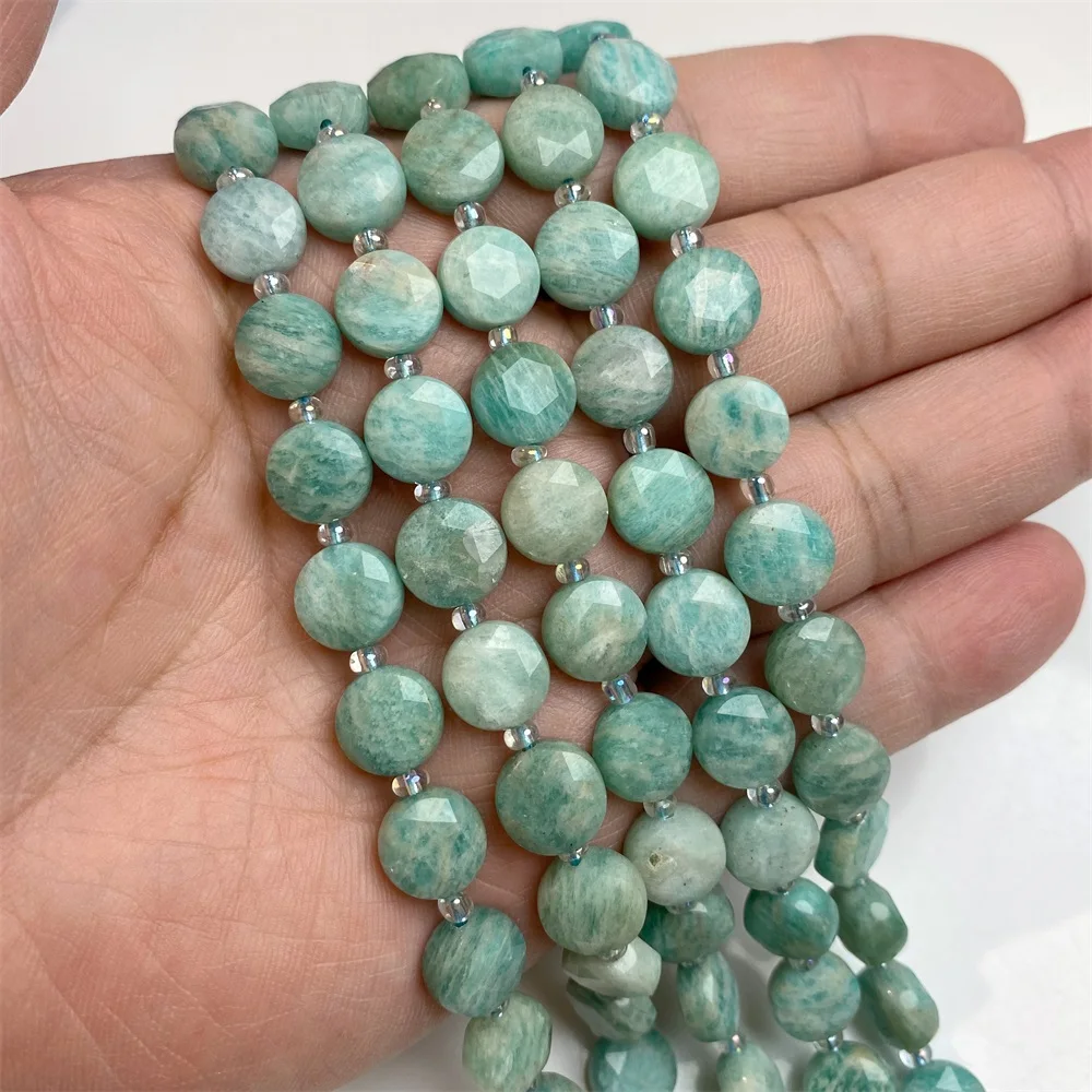 10MM Natural Blue Amazonite Beads Quality Faceted Coin Shape Flat Spacer Round Beads For Jewelry Making