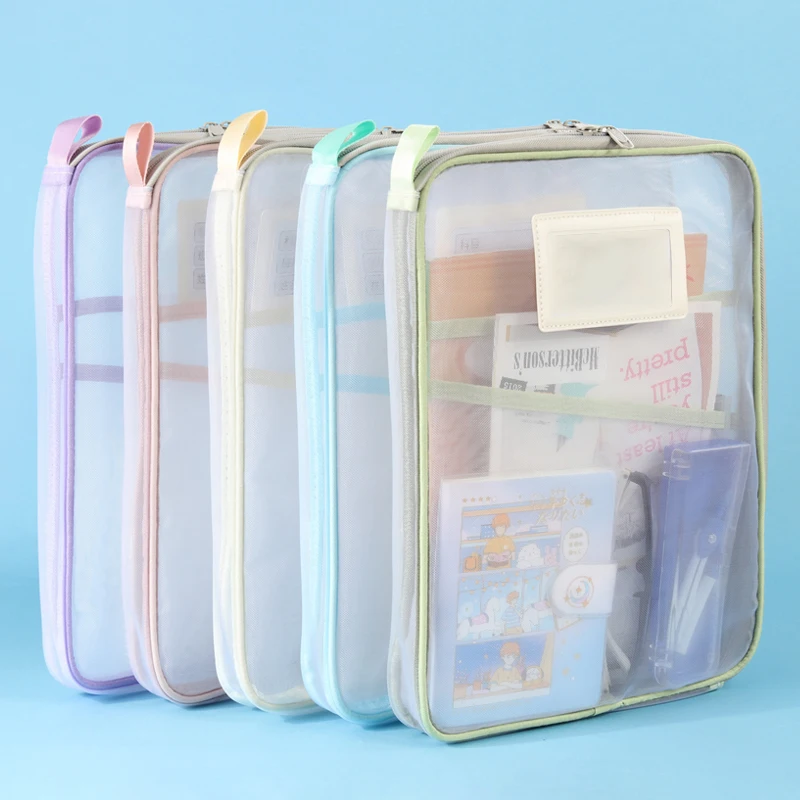 A4 Stationery Storage Bag Double-layer Mesh Zipper Bag Large Capacity Organizer Folders School Office Supplies Stationary Bag