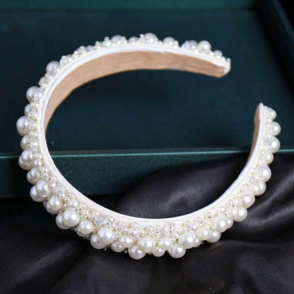 Vintage Pearl Headband Baroque Bridal Crown Elegant Wedding Hair Accessories Women Fashion Party Headpiece Jewelry
