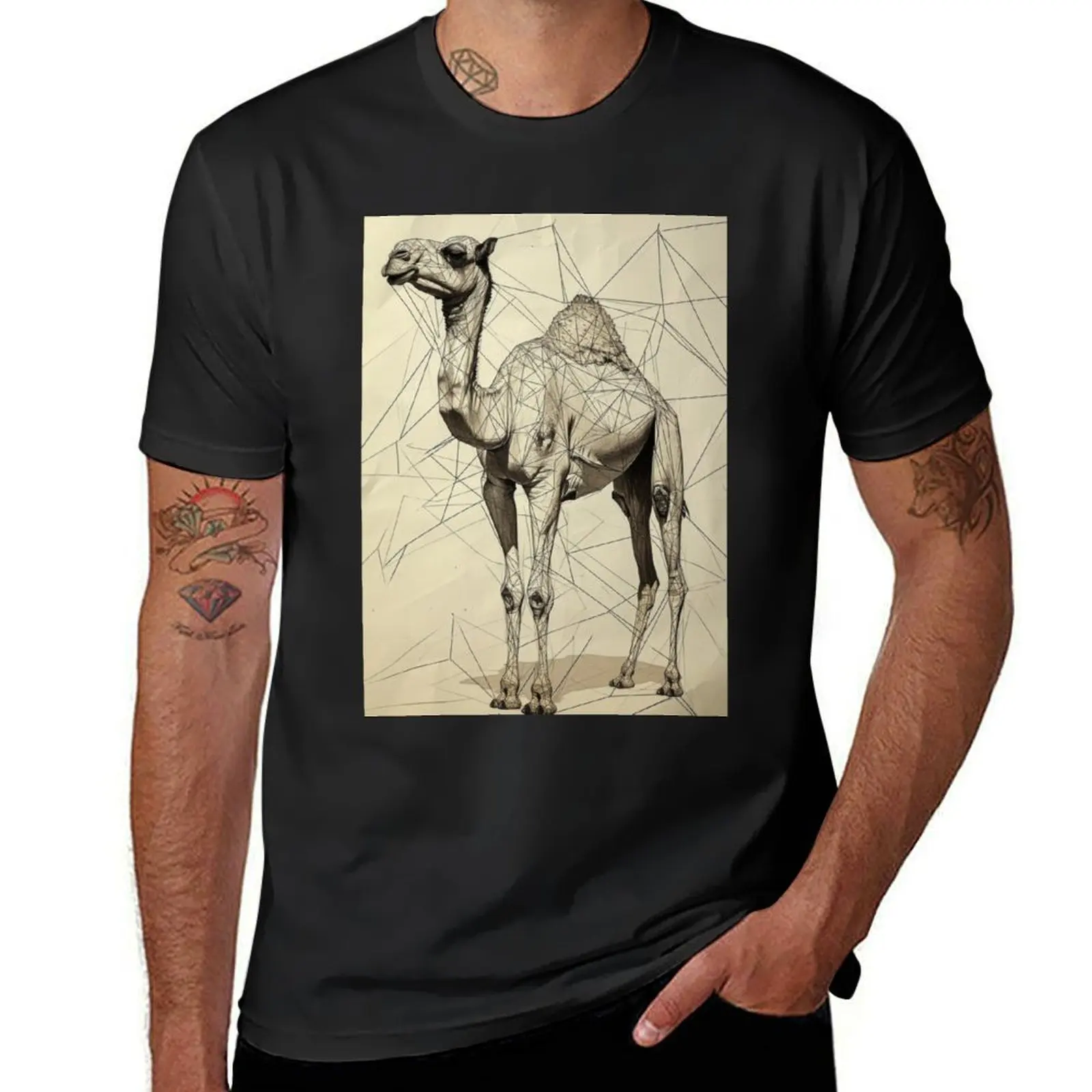 Linear Image of a Camel: Minimalistic Elegance in an Abstract Graphic Design T-Shirt plain tees mens graphic t-shirts