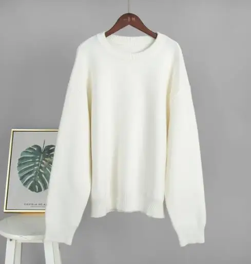

Женский свитер, весна-осень 2023, новый однотонный свободный повседневный универсальный пуловер с круглым вырезом и длинными рукавами, вязаный свитер