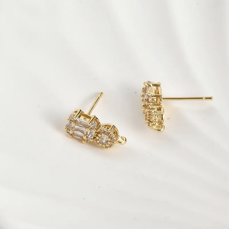 6pair 14x5mm DIY Jewelry Accessorie Square CZ Stud Earring Base with Loop Connector for Women Hanging on Pearls Earring Making