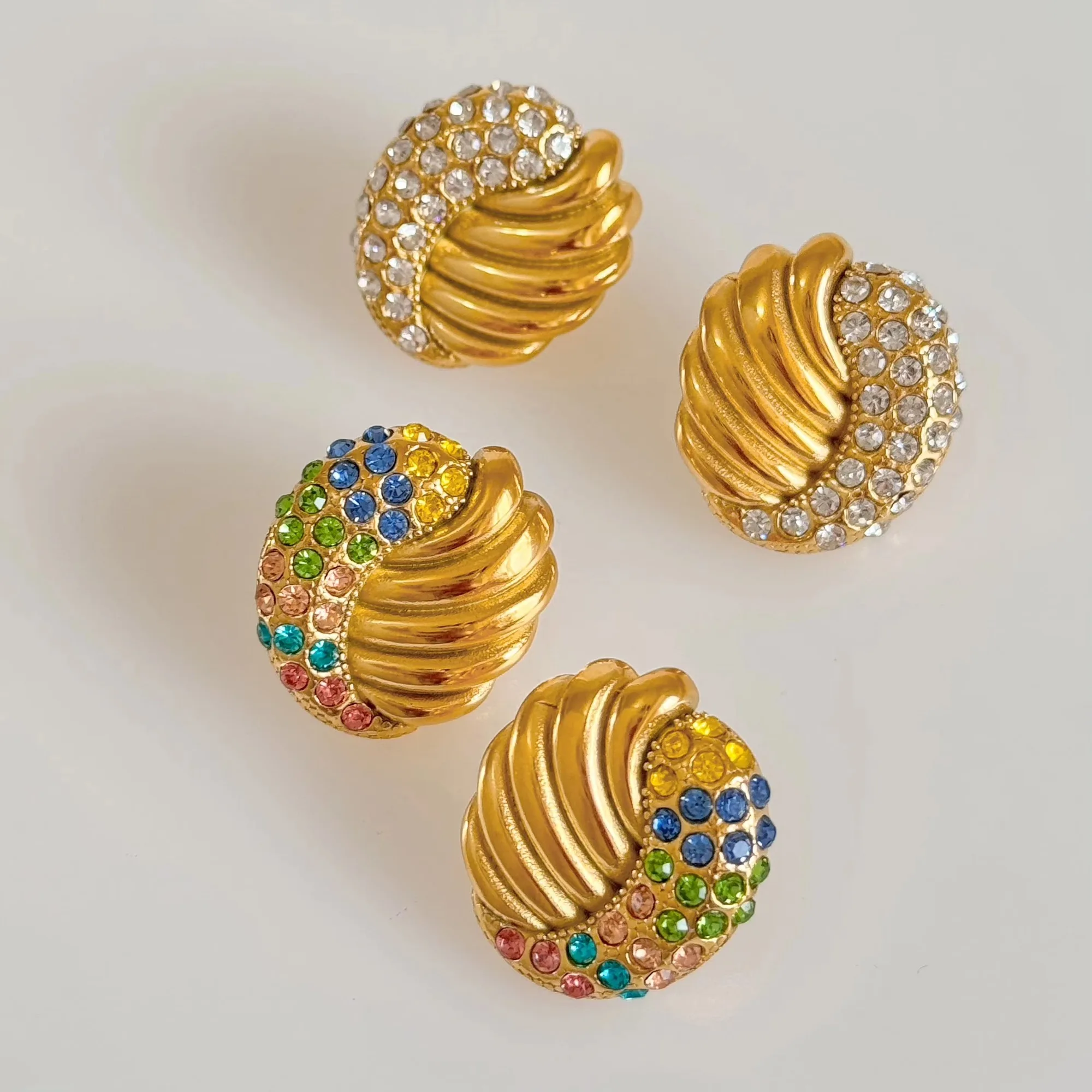 18k Gold Plated Tarnish Free Stainless Steel Iced Out Colorful Zircon Wing Egg Stud Earrings for Women Aretes De Mujer Jewelry image 4