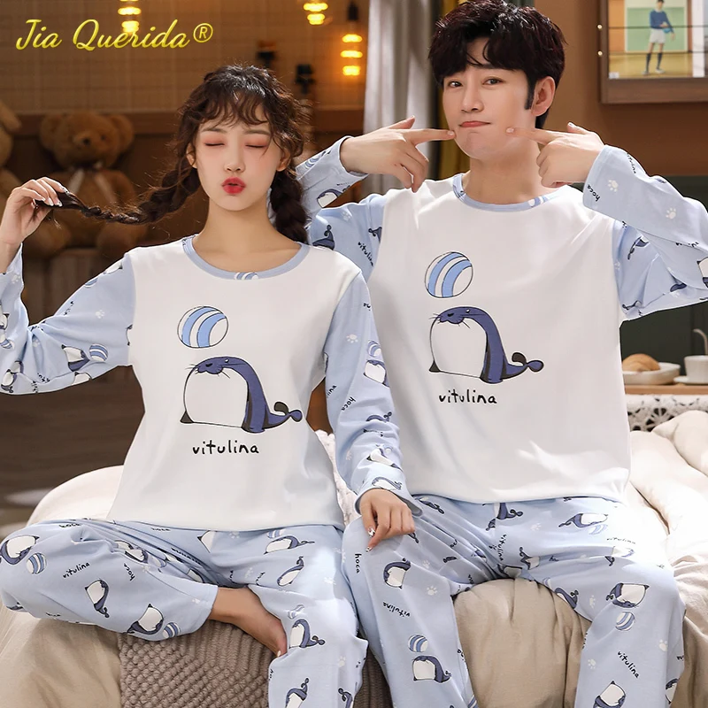 2023 New Pajama Autumn Winter Pyjamas Kawaii Panda Cartoon Printing for Lovers 4XL Big Size Knitted Cotton Couple's Loungewear