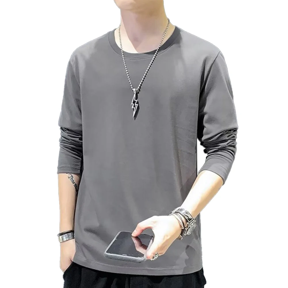 Mens Casual Long Sleeve T Shirt Sports Crew Neck Tee Shirts Blouse Pullover Tops O Neck Solid Color Basic Pullover Sweatshirt