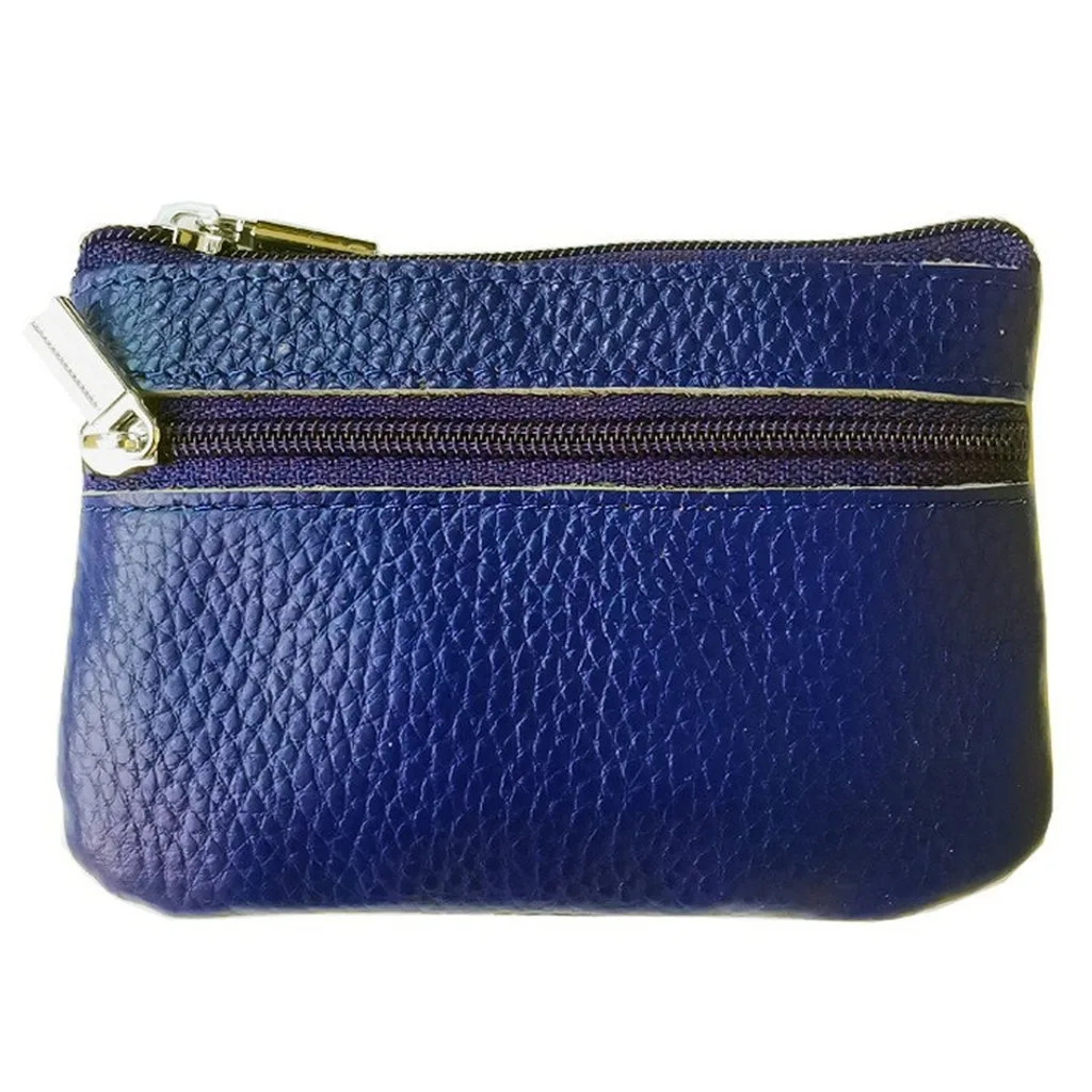 Top Grain Leather Wallet Portable Zipper Coin Purse Portable Coin Pouch Solid Color Card Key Pouch For Large Bag Organizer Daily