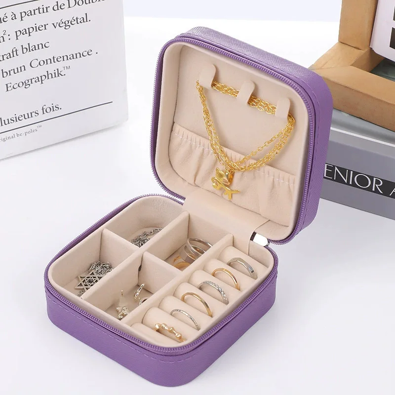 Portable Mini Jewelry Storage Box Travel Organizer Jewelry Case Leather Storage Earrings Necklace Ring Jewelry Organizer Display
