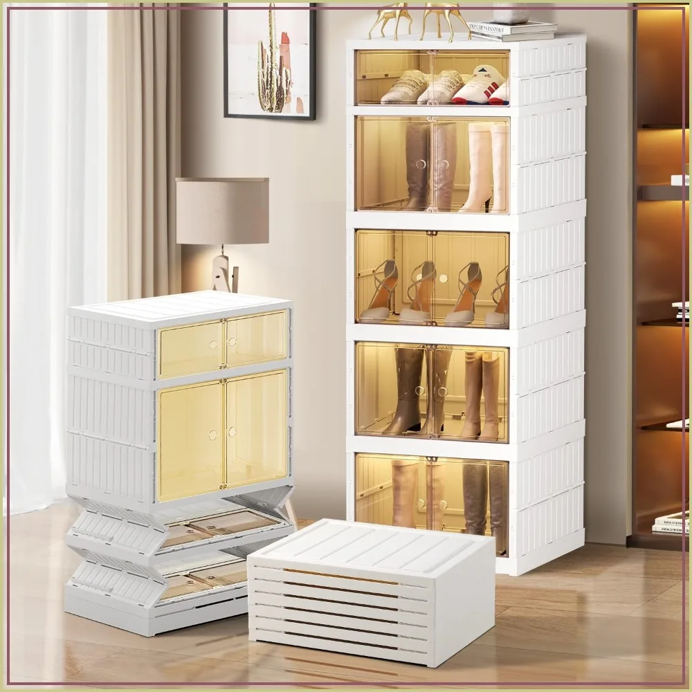 5-Tier Foldable Shoe Rack Organizer for Boots, 10 Pairs, White