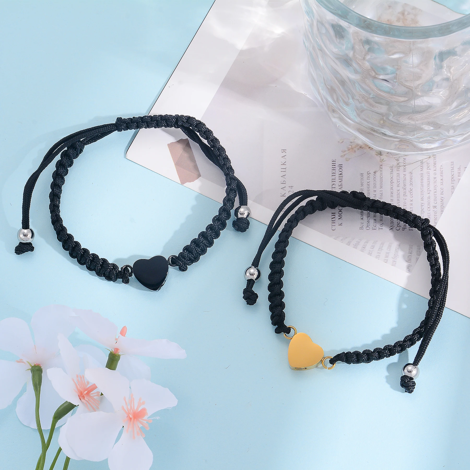 Herzförmiges Urnen-Armband für Asche, Edelstahl-Andenkenhalter, Asche-Armband mit geflochtenem Seil für Frauen – Detail 5