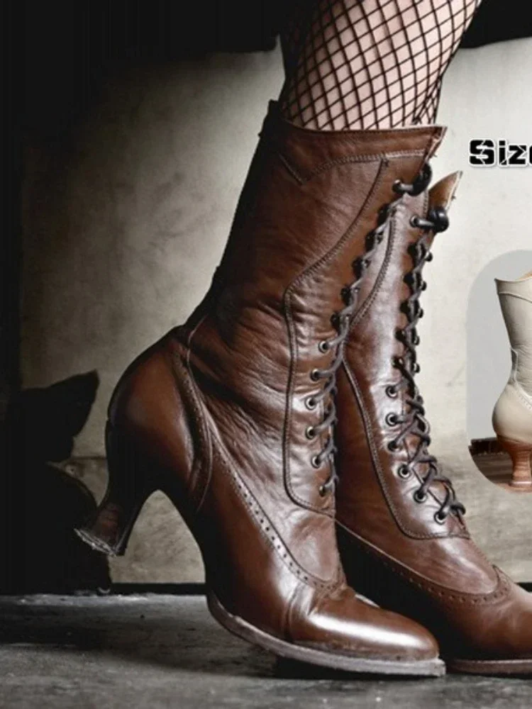 Britannique Punk Noble femmes chaussure rétro chevalier botte médiévale en cuir PU bottine mode dame Cosplay chaussure à talons hauts Botas Mujer