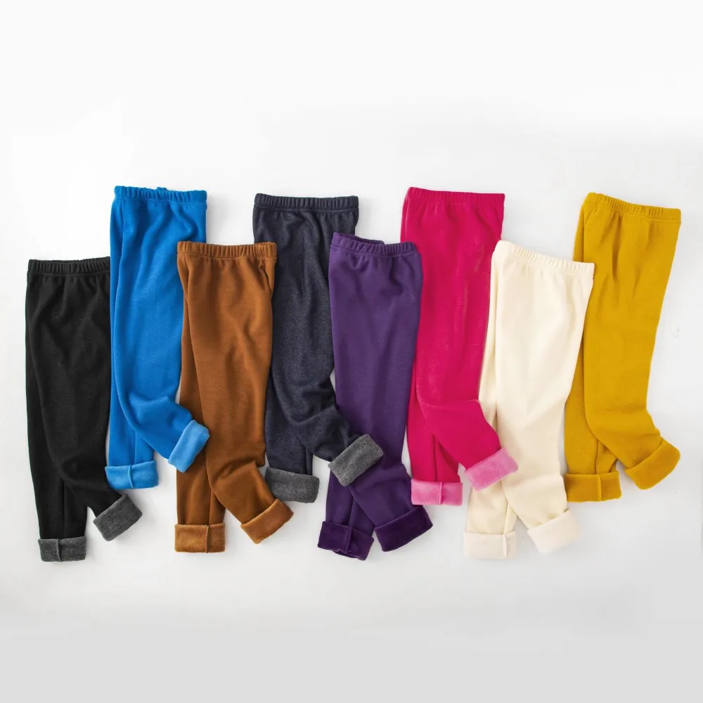 Leggings de lã para meninas, calças infantis, aquecidos, monocromáticos, roupas da moda, outono, inverno, 1-12 anos