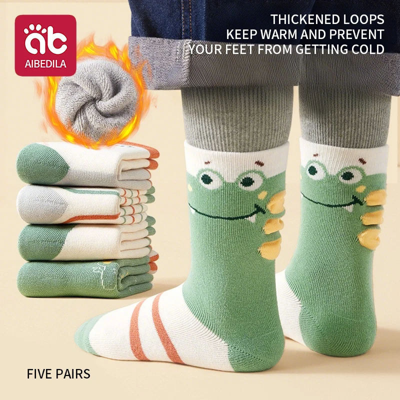 5 Paar Baby-Kindersocken, Cartoon-Winter, warme Tier-Kindersocken, süßer Junge, Kleinkind, verdickende Socken, 1–12 Jahre