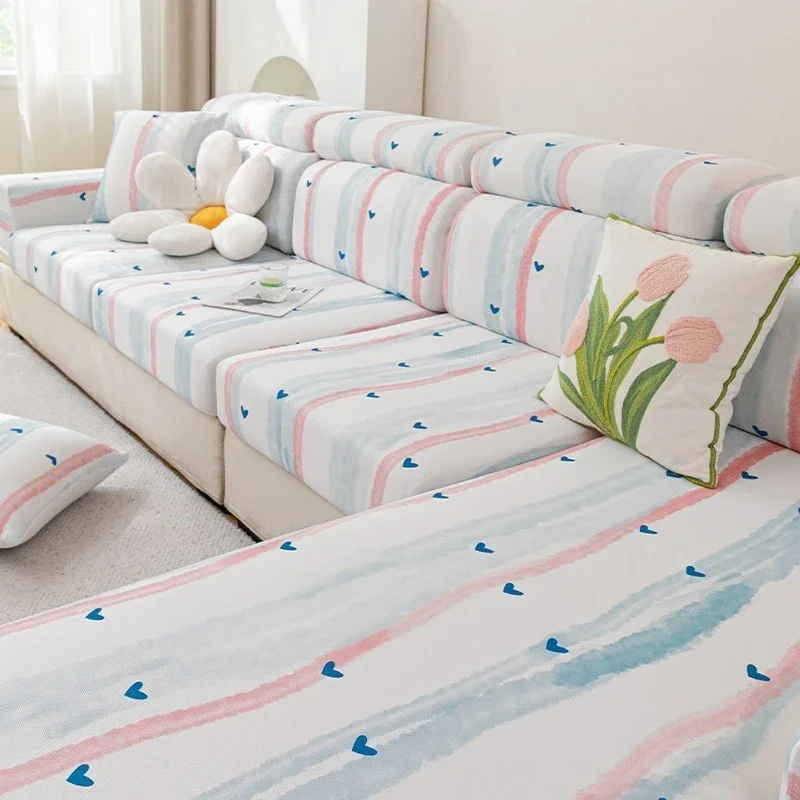 Summer Ice Silk Bottom Elastic Sofa Covers All Inclusive Style Washable Dust-proof Cloths Anti Slip Fitted Couch Slipcover 1pcs