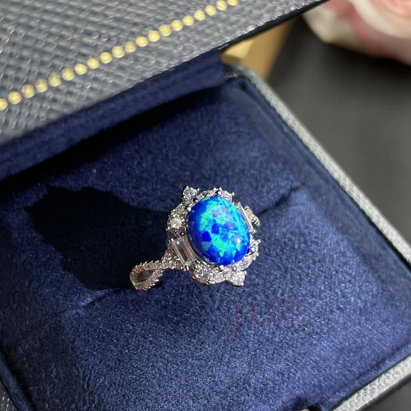 Natural Opal Ring Female Engagement Wedding Promise Ring 925 Silver Feminine Party Jewelry Gift 8*10mm