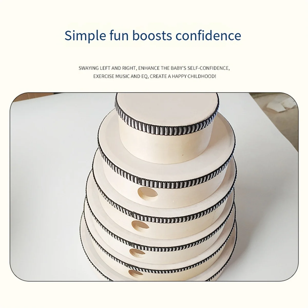 A71P طبلة يدوية خشبية للأطفال لعبة قرع إطار خشبي طبل للأطفال لعبة موسيقية آلة موسيقية محمولة مريحة ، 10 بوصة #6