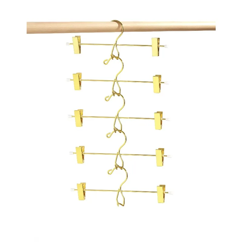 

5pcs Heavy Duty Gold Metal Hangers Durable Luxury Wire Hanger with 2 Clips for Pants Trousers Skirt Factory Price Hot Sale