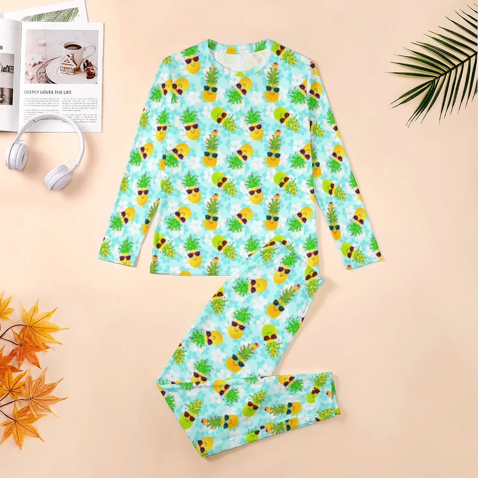 Christmas Pineapples Pajamas Winter Funny Tropical Print Sleep Home Suit Male Two Piece Design Long Sleeve Oversize Pajamas Set