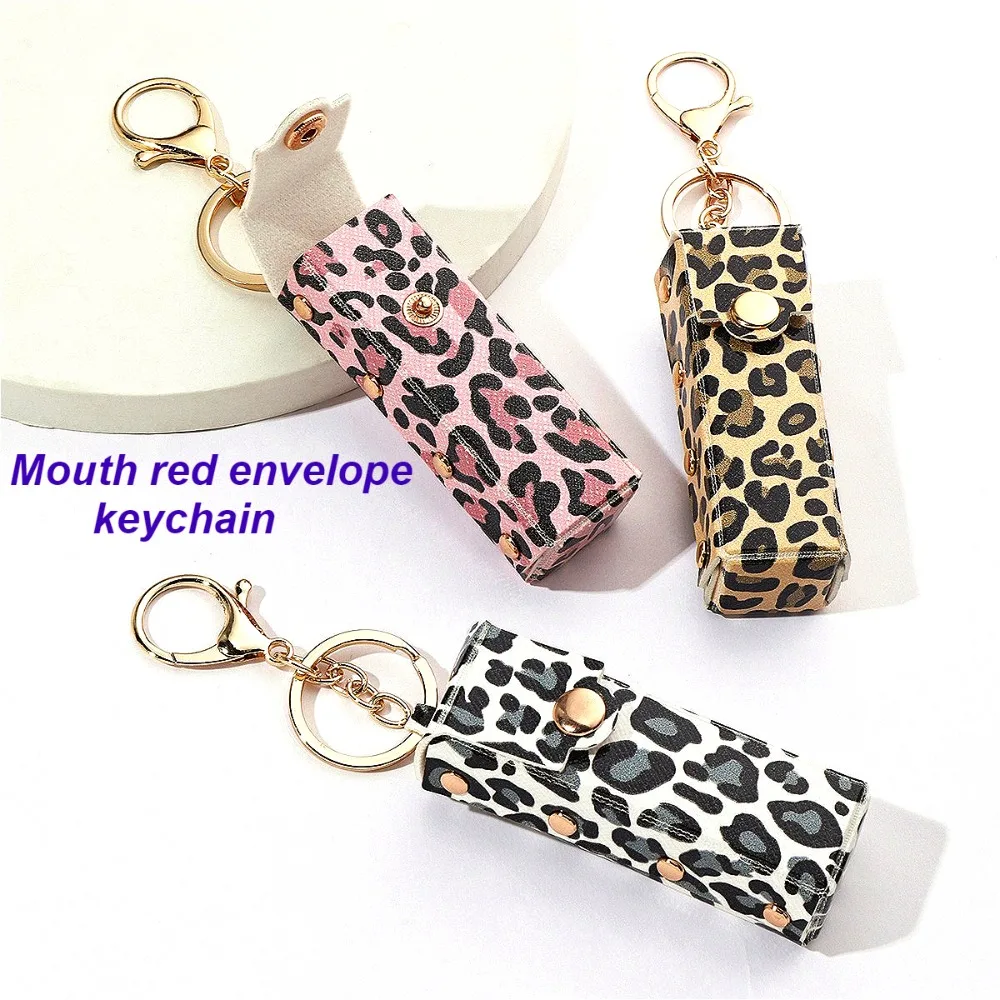 

New Portable Lipstick Bag Packet Leopard Print Keychain Mini Leather Backpack Hangings Small Storage Bag for Women Keyring Gift