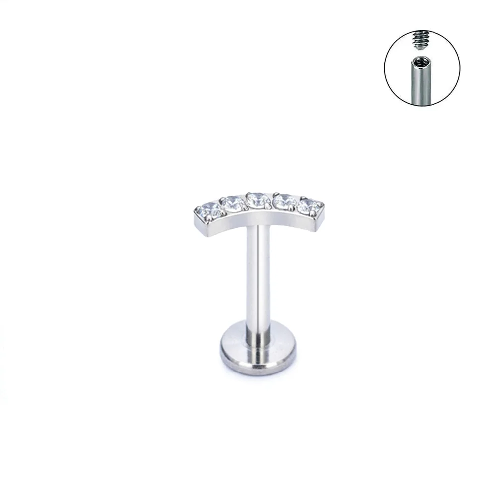 ASTM F136 Titanium Nose Piercing Top Zircon Ear PIERC Curved Earrings Cartilage Threaded Labret Stud Tragus Lip Rings Jewelry