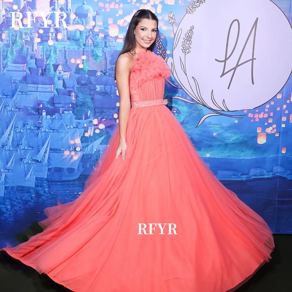 

RFYR Strapless Prom Gowns A Line Party Gowns with Belt Princess Ball Gowns for Women Elegant Celebrity Gala Gown Customized