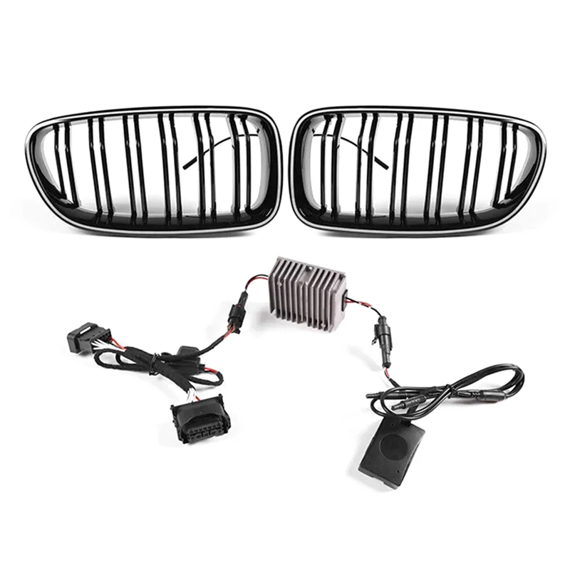 BB-Gloss Black Car Led Light Front Grille Replace Trim For BMW 5 Series F10 2010-2014