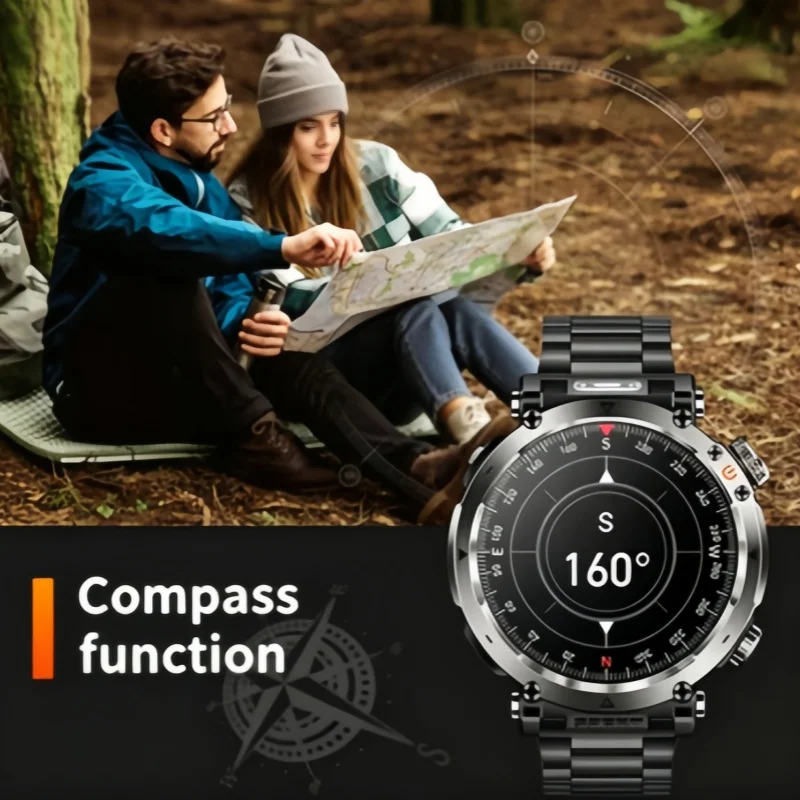 

New Waterproof Smart Watch 600mAh Outdoor Riding Smart Clock Compass Heart Rate Flashlight Bluetooth Call Sports Smartwatch