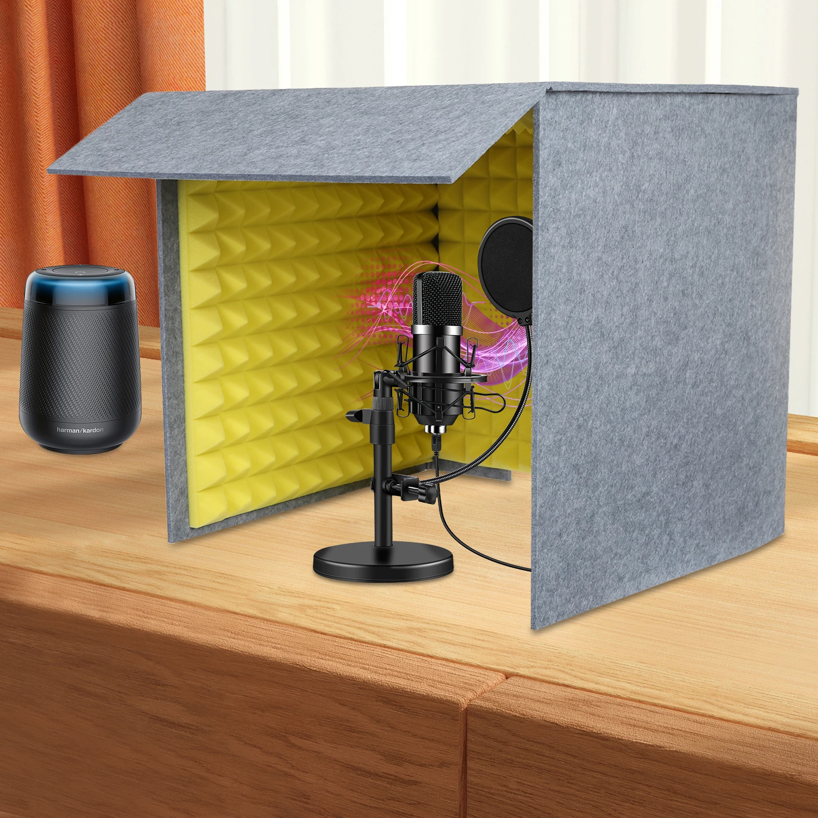 

Professional Foldable & Portable Desktop Soundproof Booth, 23.6" Cube with Dual-Layer Acoustic Panels for Recording/Streaming