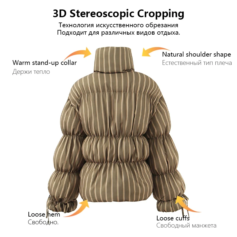 ملابس نسائية شتوية جديدة لعام 2025، سترة قطنية منتفخة غير رسمية فضفاضة ومريحة، تصميم ياقة واقفة عالية، أكمام فانوس