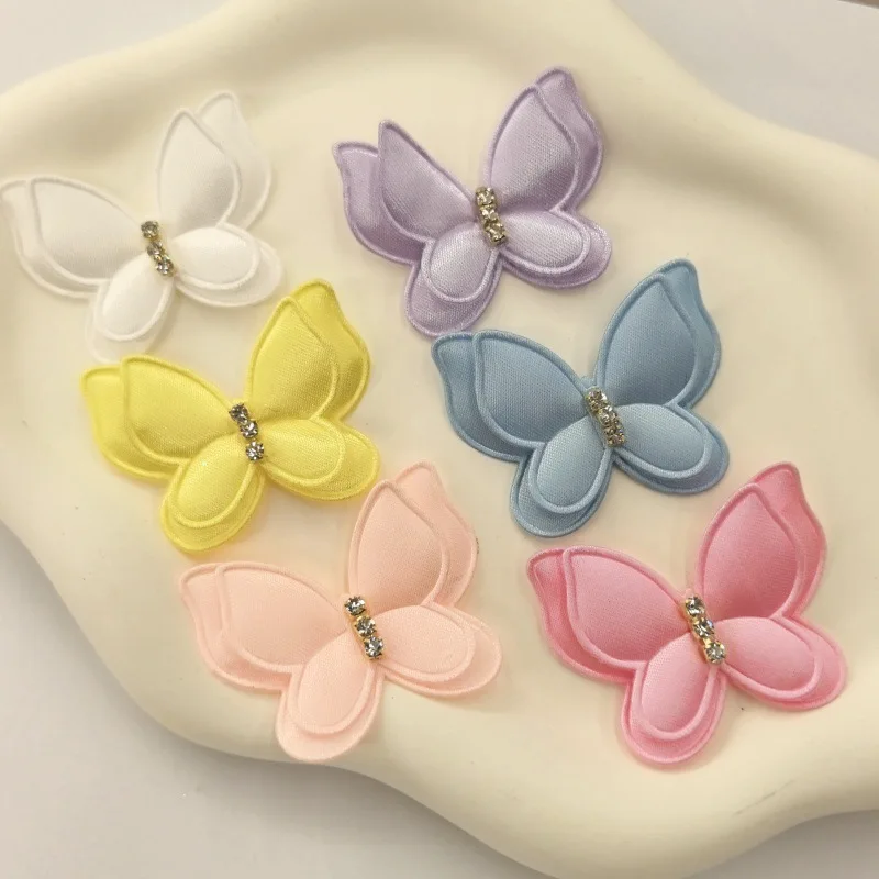 24Pcs 4.3*3.7CM Satin Two Layer Butterfly Padded Appliques Handmade Hair Clip Accessories And Cloth Decorative Accessories