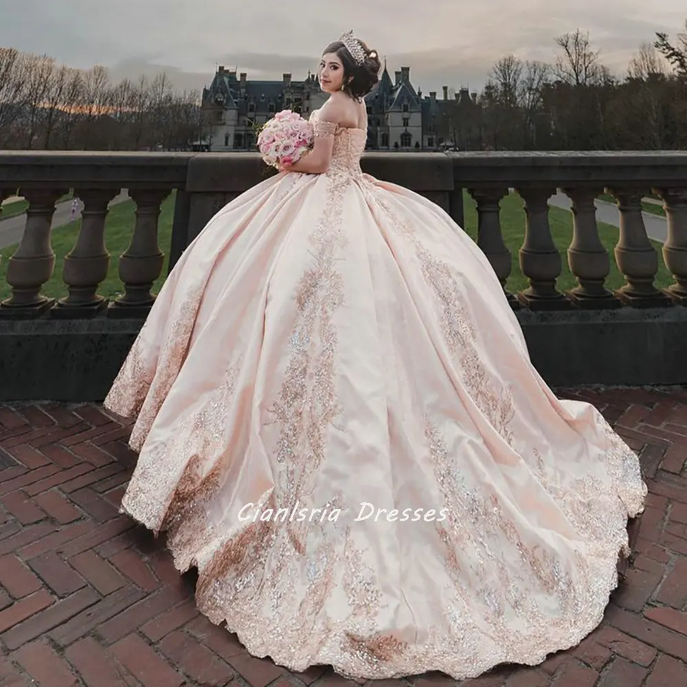 Vestido De fiesta De quinceañera con lentejuelas, apliques De encaje, corsé, De XV años