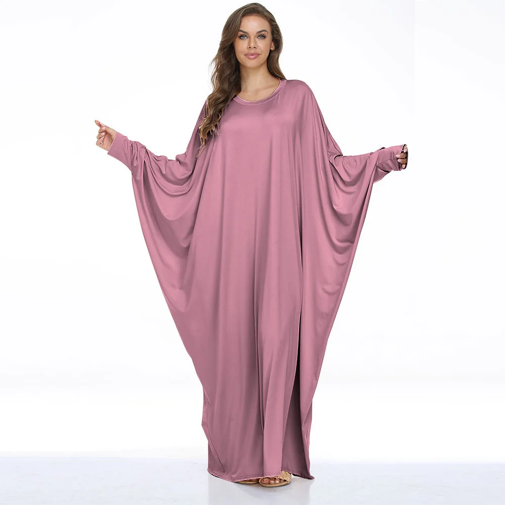 Ramadan Muslim Dresses Abayas for Women, Vintage, Solid Maxi Dress, Women's Bat Robe, Long Sleeve Sundress, Casual