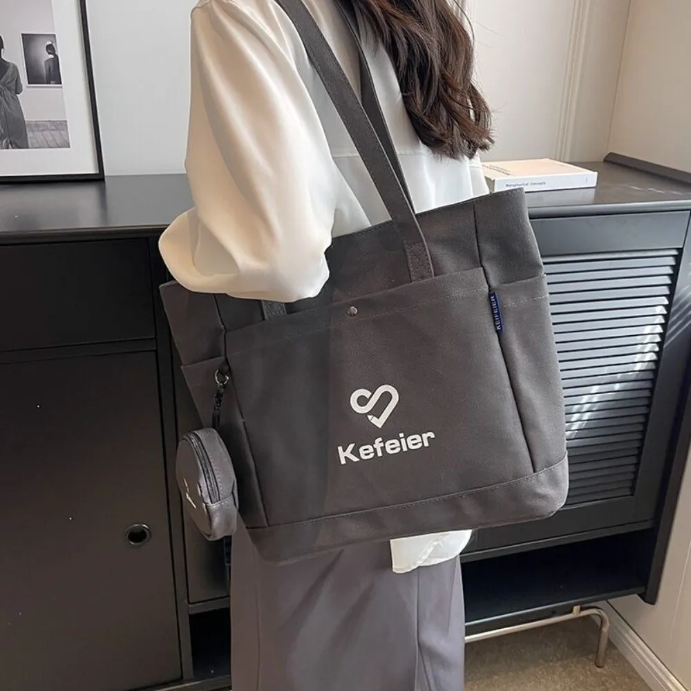

Korean Style Canvas Underarm Tote Bag with Small Wallet Versatile Women's Shoulder Bag Solid Color Casual Student Handbag