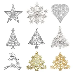 1pc Zinc Metal Alloy Pendants Christmas Tree Snowflake Clear Rhinestone Hollow Charms DIY Necklace Jewelry Making Findings