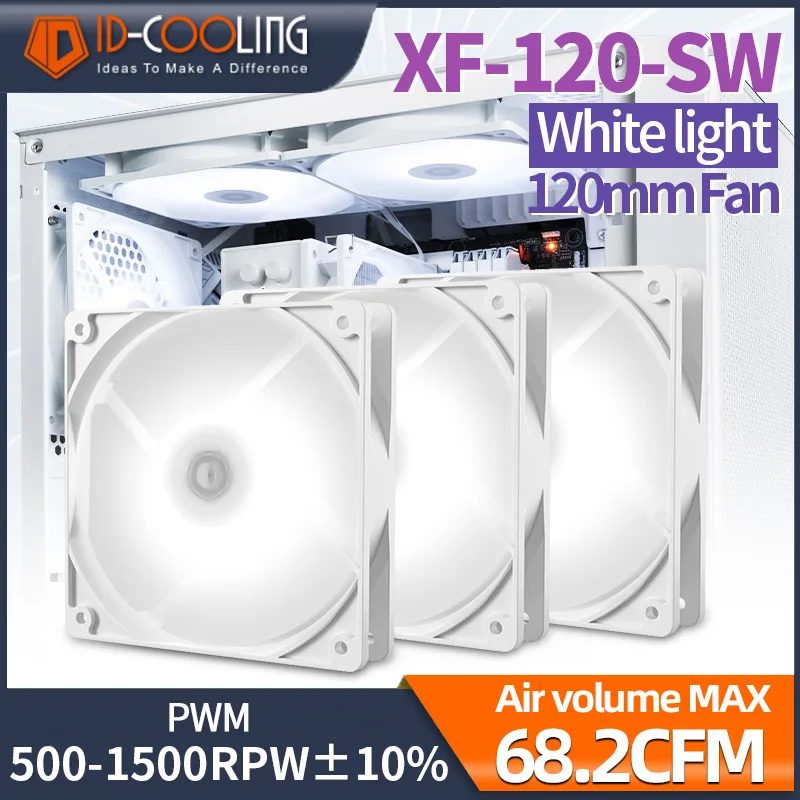 ID-COOLING XF12025-SW ไฟ PC เคสคอมพิวเตอร์พัดลม PWM เงียบ12ซม. สีเดียวฮีทซิงค์ระบายความร้อนด้วยน้ำ