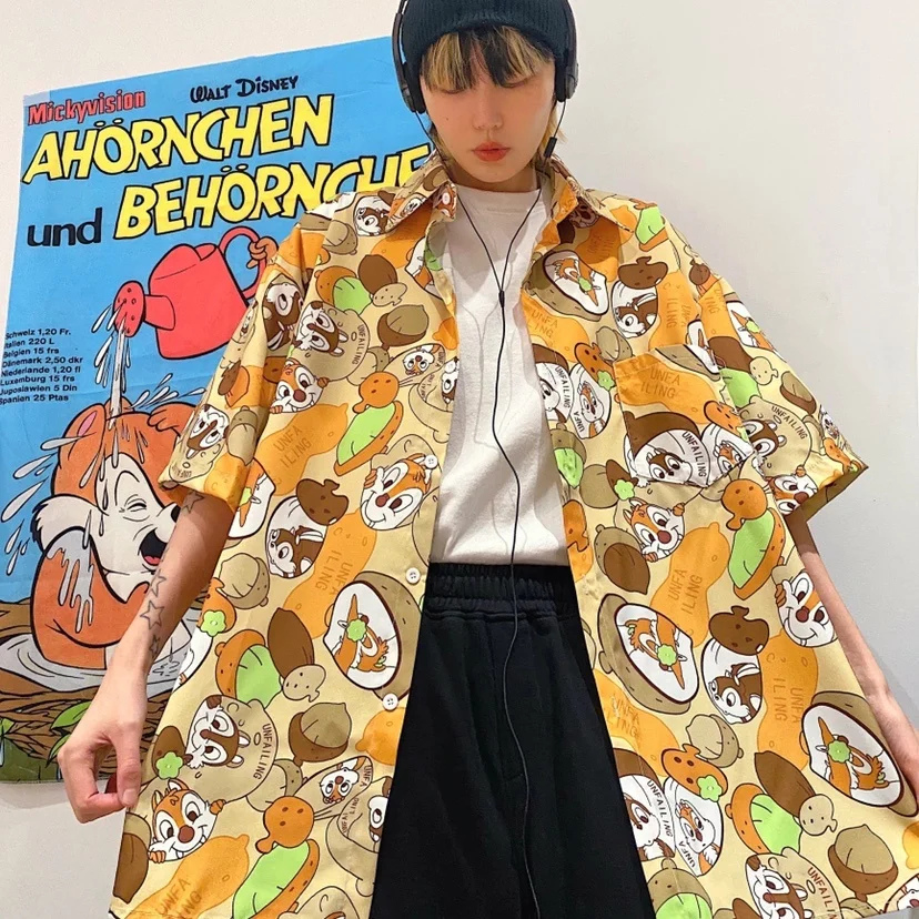 

Cute Cartoon Squirrel ort Sve irt Oversize Vintage Children's Fun Top Collar Regular Length Summer Faion Women'...