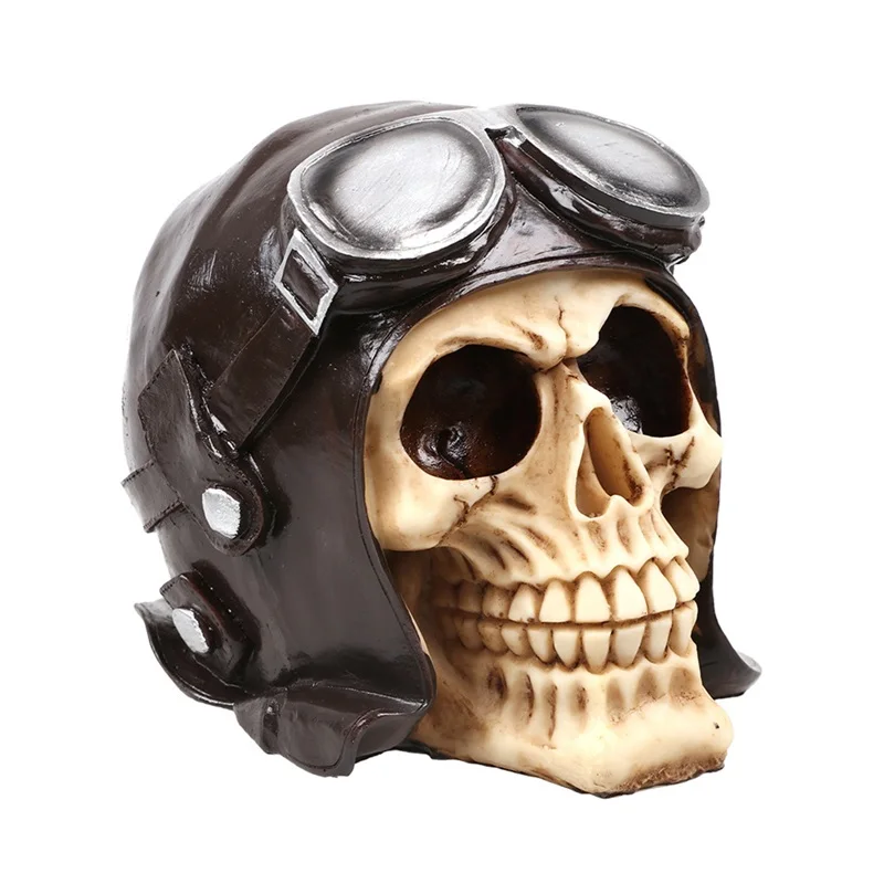 Halloween Pilot Skulls Realistic Skeleton Head Statues Collectible Figurines Skull Decorations for Home