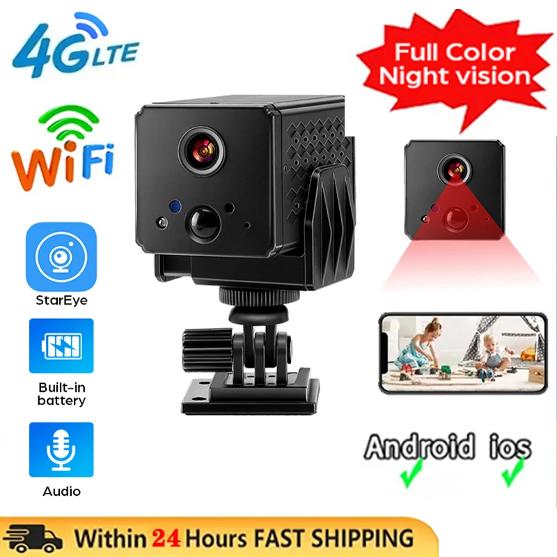 Mini Camera Wireless WiFi Remote Monitor Camera,HD 2MP Full Color Night Vision Smart Sleep Standby Micro Cam,2000mA Long Battery