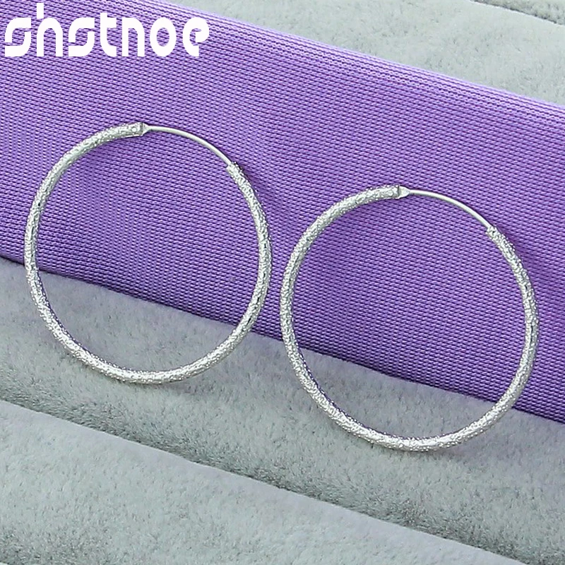 

925 Sterling Silver Frosted Aperture Round Hoop Earrings For Women Party Engagement Wedding Gift Charm Fashion Jewelry