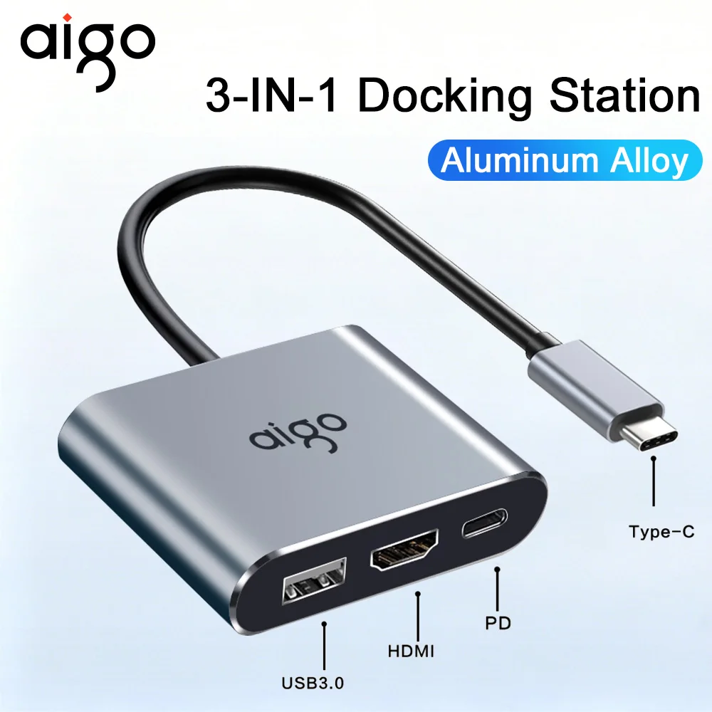 Aigo USB C 3-IN-1 HUB Type-C to HDMI PD100W USB3.0 Docking Station Adapter Splitter Converter For Phone Computer Fast Charge