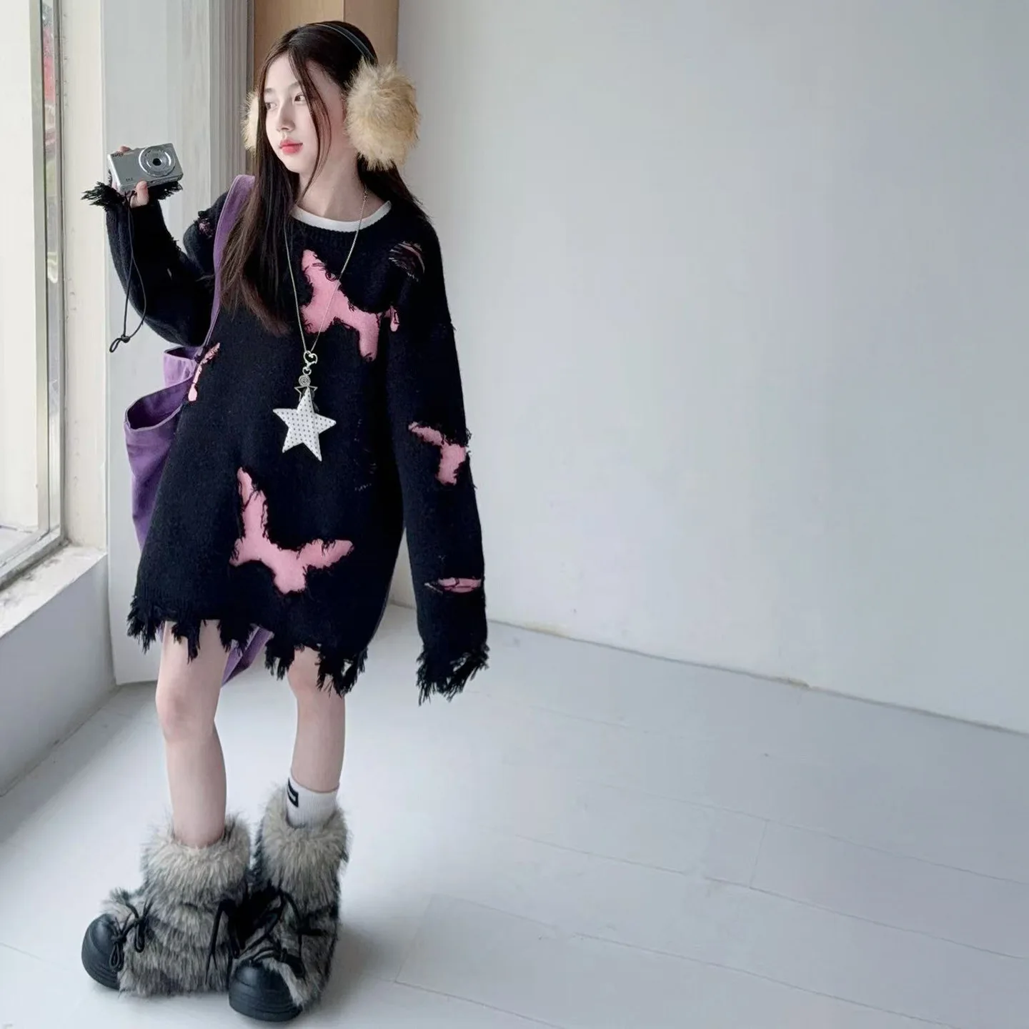 Girls Heavy Craft Trendy Sweater Big Girls Spring Autumn Stylish Knitwear Childrens Wear Unique Korean Top