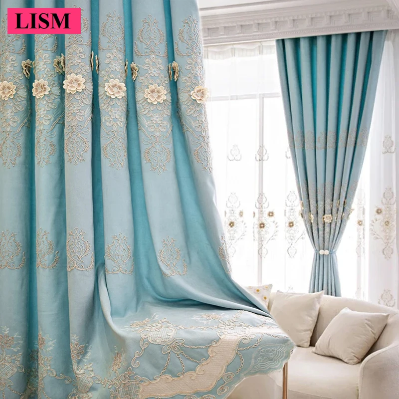 

Luxury Modern Curtain for Living Room Bedroom Elegant Houses Window Blackout Embroidered Tulle Valance Decor Custom 2 Pieces Set