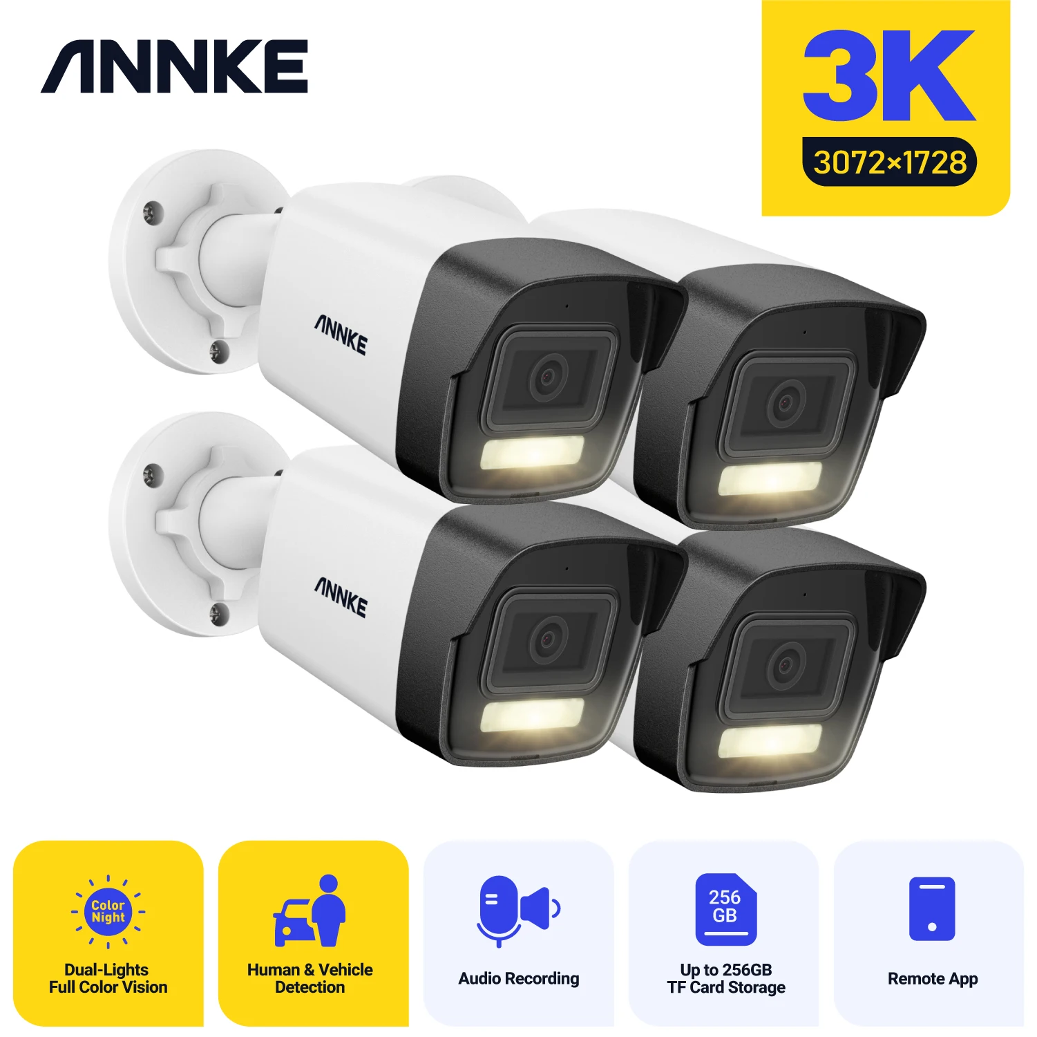 

Annke 3K Dual Light Audio Fixed Bullet Camera Human Vehicle Detection 6MP HD IP Security Camera Poe 256G SD Storage ONVIF IP67