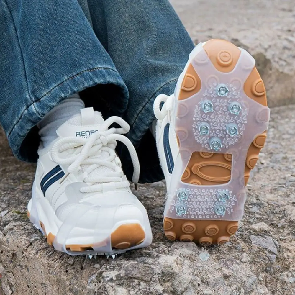 أغطية مسامير أحذية مرنة مضادة للانزلاق بـ 10 أسنان، ماسك جليد فولاذي قابل للتمدد، ماسك ثلج، مشابك تسلق