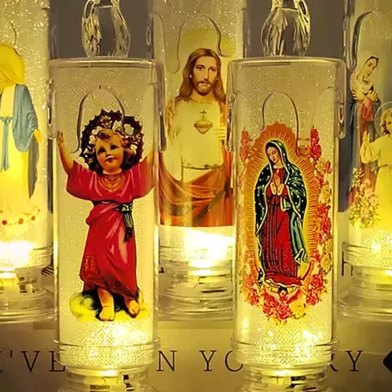 Jesus Virgin Christ LED Candle Lamp Romantic Flameless Prayer Tea Light Religious Night Light Desktop Decorative Ornament view 2