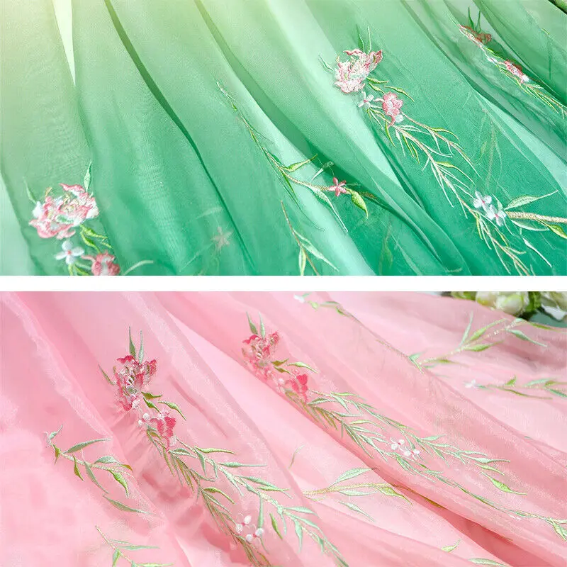 

NEW Embroidery Flower Willow Leaf Gradient Color Chiffon Fabric Chinese Hanfu Ancient Style Traditional Costume Sewing Cloth