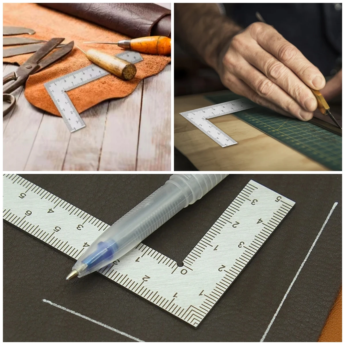 

1Pc Stainless Steel Mini Framing Ruler L-Shaped Double-Sided Scale Precision Measuring Layout Tool Corner Ruler for Leather Use