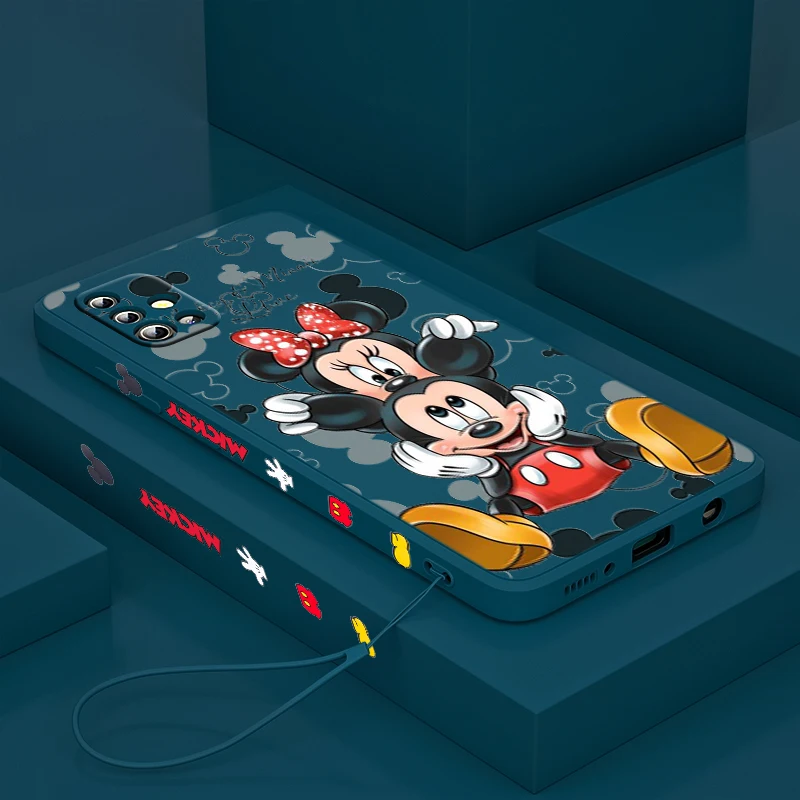 Mickey Minnie Cute For Samsung Galaxy A73 A53 A33 A52 A32 A22 A71 A51 A21S A03S A50 4G 5G Liquid Left Rope Phone Case Cover